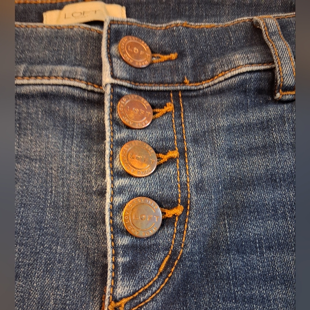 LOFT Modern Skinny High Rise Denim Jeans with Button Detail - Picture 2 of 8